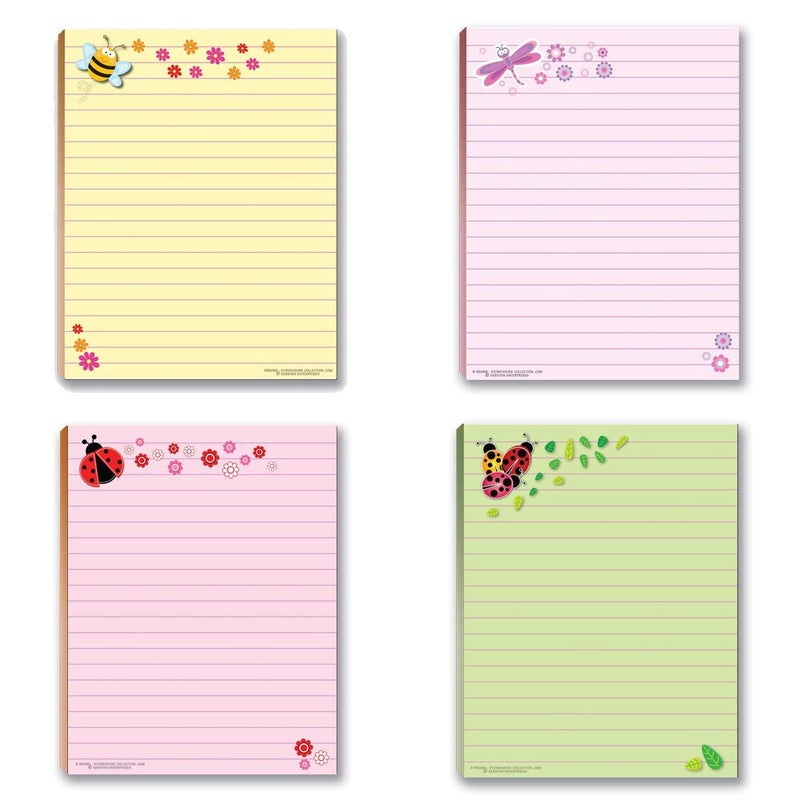 Stonehouse Collection Cute Notepads - 4 Assorted Pads - USA Made - Ladybug, Bee, Butterfly, Dragonfly - Fun Small Gift - Image 1
